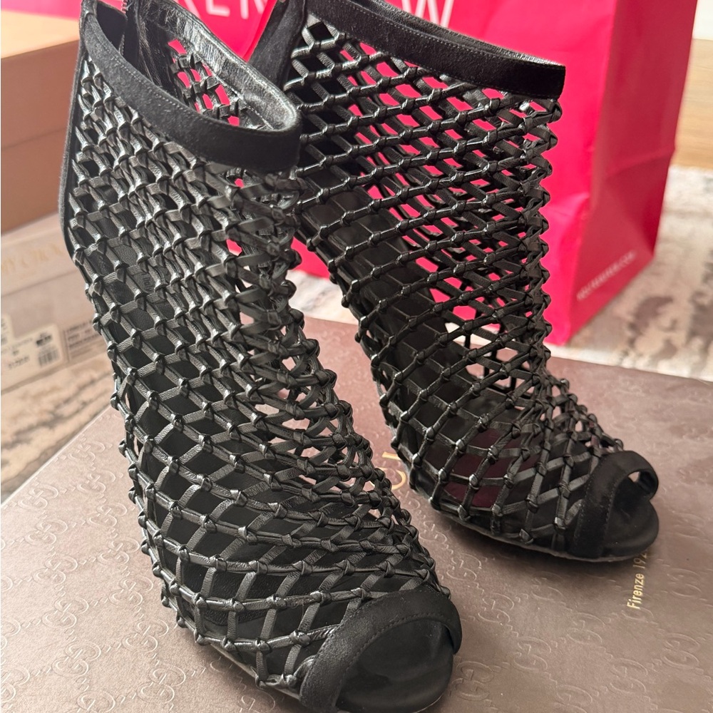 Gucci Black Woven Heeled Boots